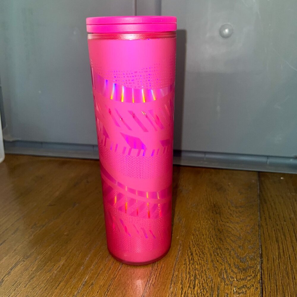 Starbucks 2021 Holiday Hot Pink Ribbon Cold Cup Tumbler 16oz - Picture 2 of 6